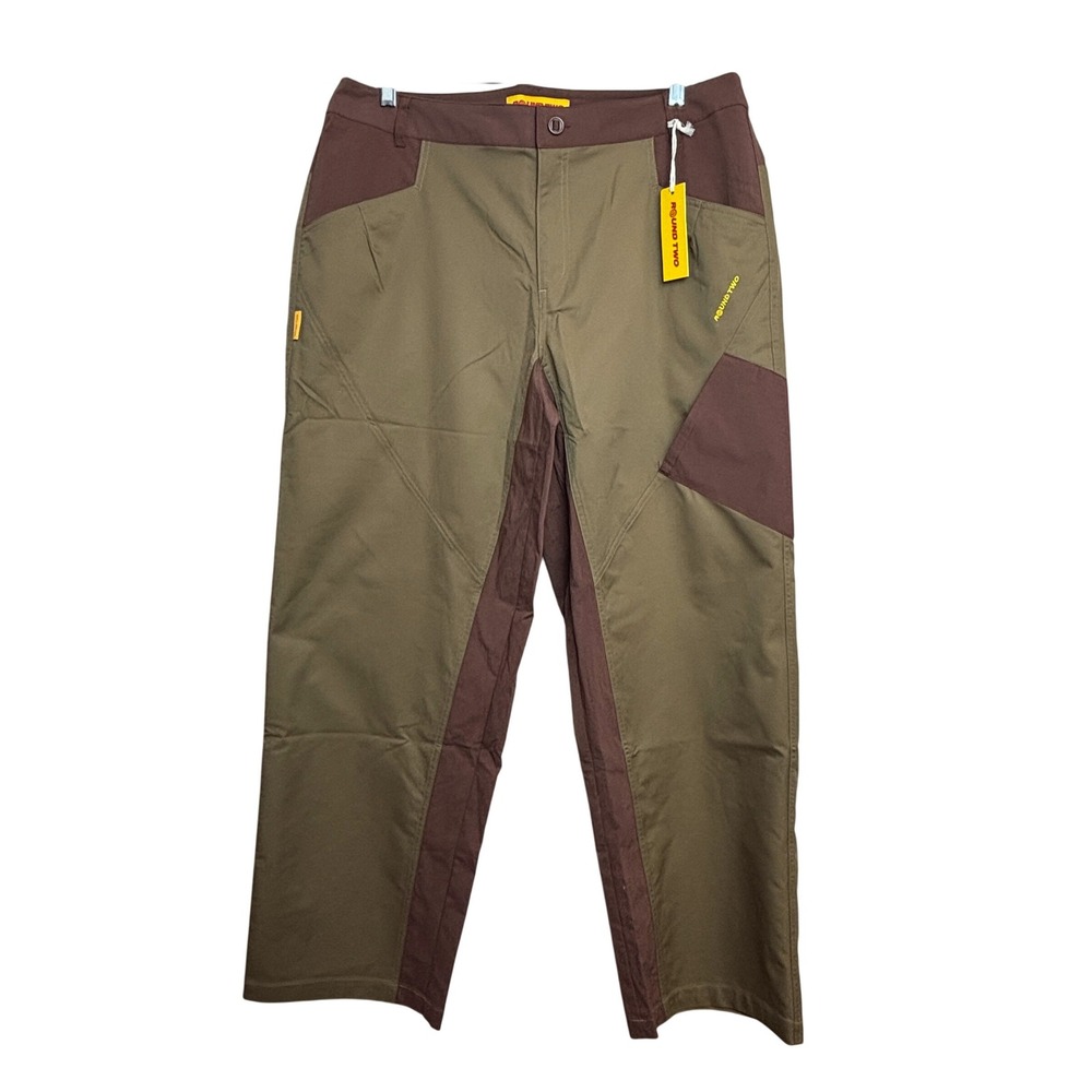 Round Two Mens Colorblock Utility Pants Olive Green Brown Streetwear Size 34 NEW